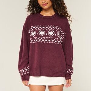 Heart Patterned Burgundy Sweater